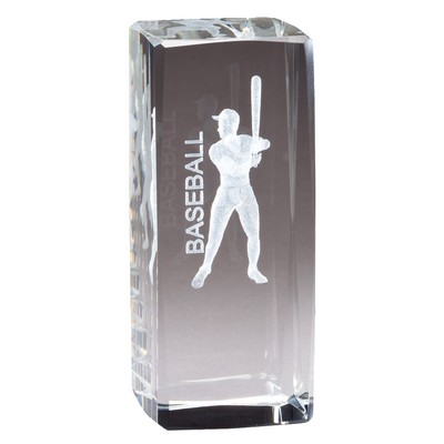 Laser Engraved Male Baseball Batter Figure Crystal Award (4 1/2" x 2")