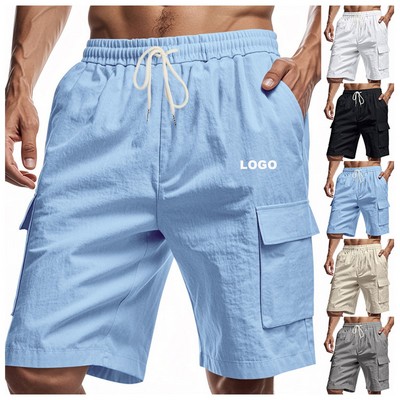 Hot Sale Summer Beach Linen Casual Pants Men's Cargo Shorts with Pockets