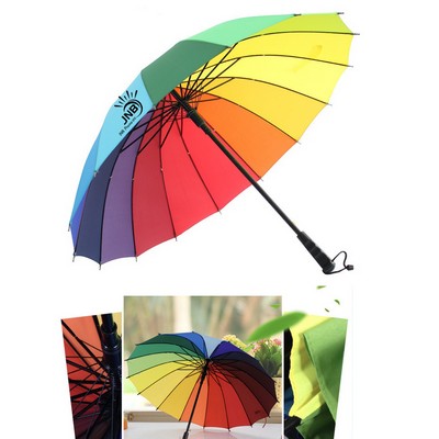43" Arc 16 Panel Auto-Release Handle Rainbow Umbrella Fashion Long Handle Straight Anti-UV Sun/Rain