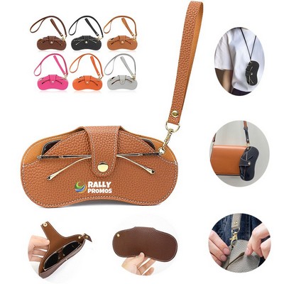 Portable Soft PU Leather Sunglasses Case With Strap