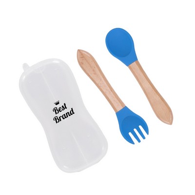 Baby Spoon and Fork Set With Wooden Handles Transparent Box