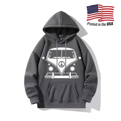 Print in USA Men's Cozy Fleece-Lined Hoodie with Bus Print