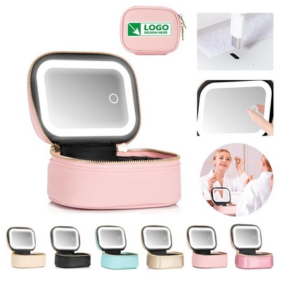 Small Makeup Bag Travel Train Case with Mirror and Light