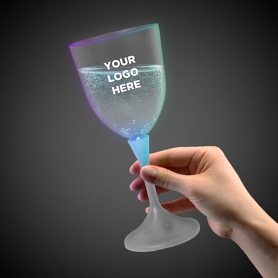10 Oz. Pad Printed Light Up Frosted Wine Glass w/White Stem