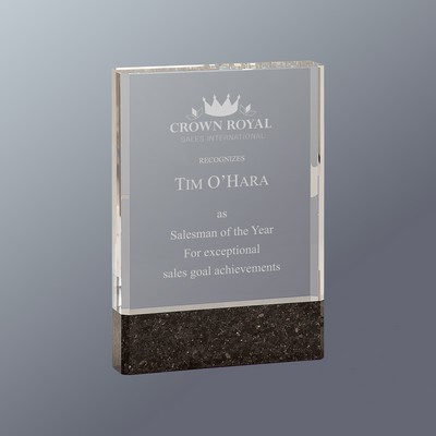 Clear Fusion Crystal with Genuine Black Marble Base, Medium (5"x7"H)