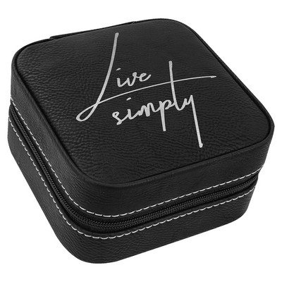 4" X 4" Black/Silver Leatherette Travel Jewelry Box with Black Lining