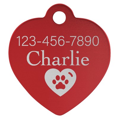 1 1/4" x 1 1/4" Red Anodized Aluminum Heart Pet Tag