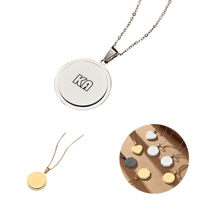 Round Stainless Necklace Steel Engraved Necklace