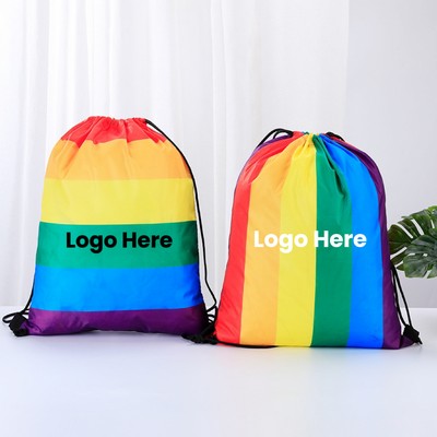 Rainbow Polyester Drawstring Backpack