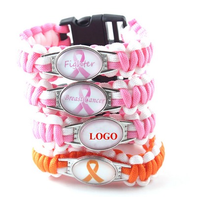 Breast Cancer Awareness Paracord Survival Bracelet Durable Braided Tactical Cord