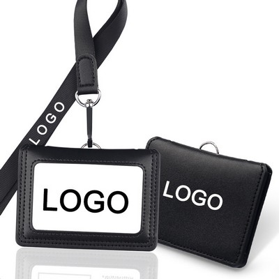2 Sided PU Leather College ID Badge Card Holder 4 1/5"L x 3"W