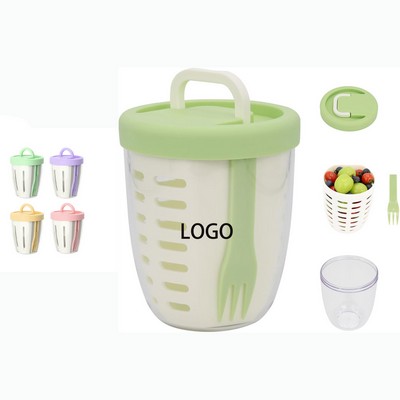 Plastic Fresh Fruit Salad Storage Cup W/ Lid & Folding Fork