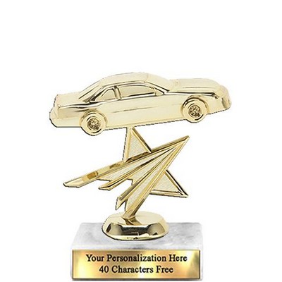 Trophy 7", 2X3 White Marble Base, Stock Car Gold