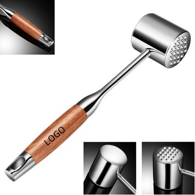 Stainless Steel Dual Sided Meat Mallet With Wooden Handle