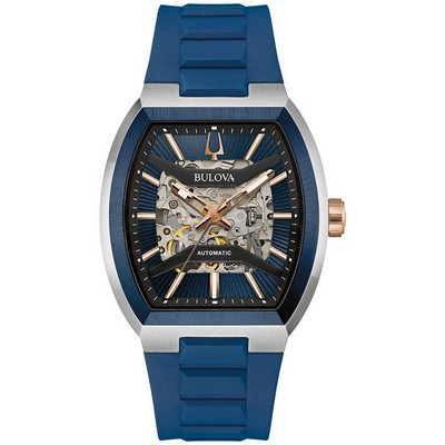 Bulova Men's Maquina Rubber Strap Watch Blue Dial