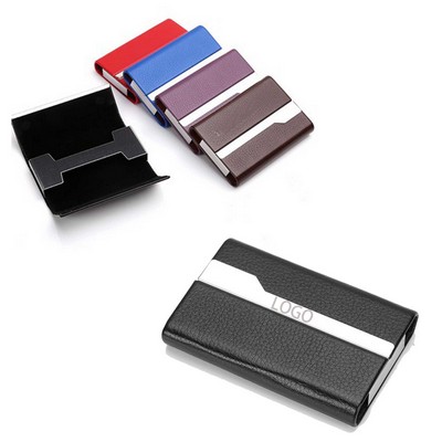 Stainless Steel Business Card Holder with Leather Case