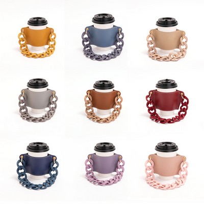 PU Leather Coffee Cup Holder with Chain Strap