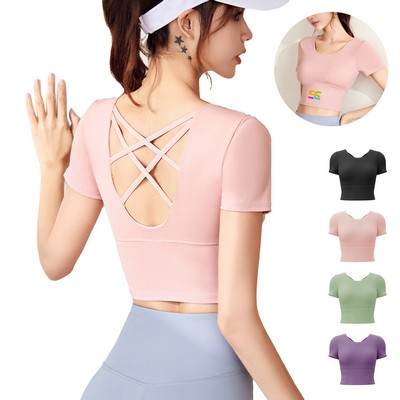 Sports Bra Yoga Workout Crop Tops Cross Back