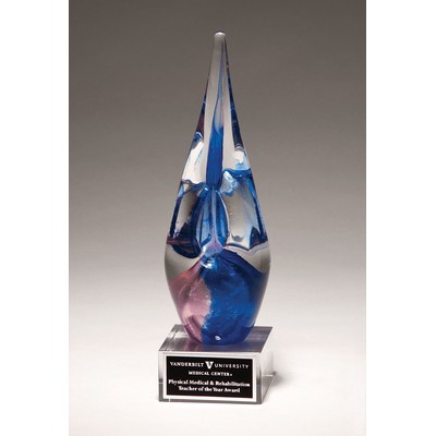 Blue, Violet and Clear Art Glass on Clear Base, 10-1/2"H