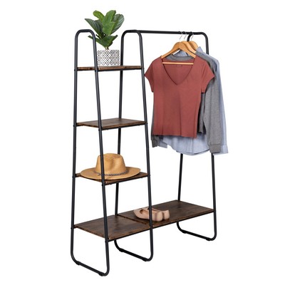 Honey-Can-Do Freestanding Metal Clothing Rack W/ Wood Shelves Black/Natural