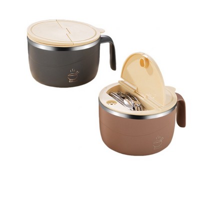 40 Oz Stainless Steel Instant Noodle Bowl With Handle And Flatware