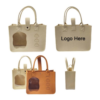 Reusable Felt Handle Tote Bag With Front Clear Window