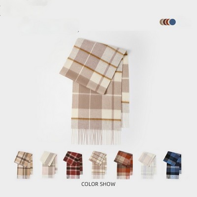 Premium 100% Pure Sheep Wool Plaid Scarf - Korean Style Warm Winter Neckwear