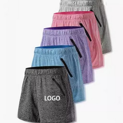 Womens Workout Shorts Zipper Pockets Active Lounge Apparel