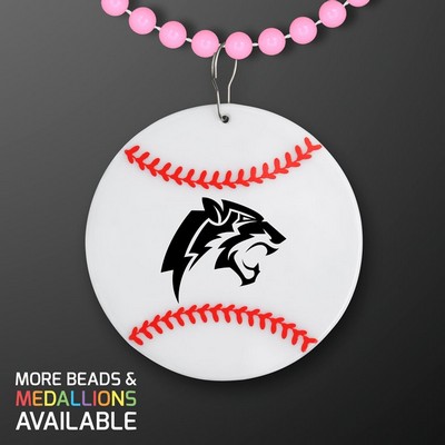 Baseball Medallion with Pastel Pink Beaded Necklace (Non Light Up) - PRINTED