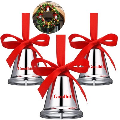 Christmas Silver Ornament Annual Hanging Bell with Red Ribbon