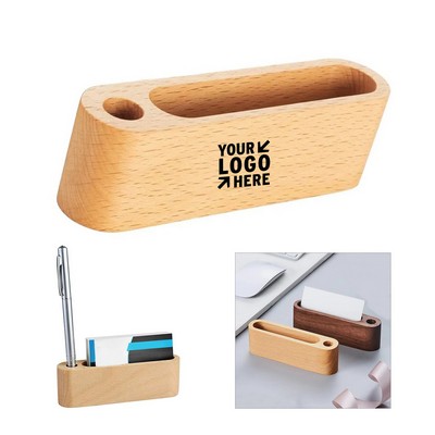 Wood Business Card Holder with Pen Slot