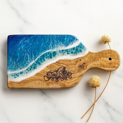 Olive Wood Cheese Board With Resin & Engraving