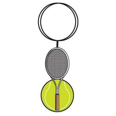 Tennis Ball & Racket Key Chain w/Clear Mirrored Back (2 Square Inch)