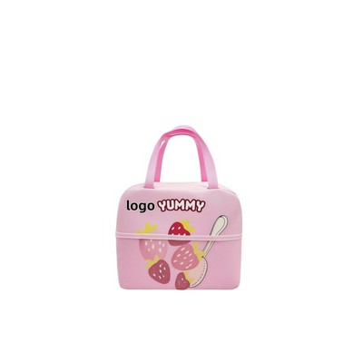 Cute Duckling Print Lunch Bag – Insulated Canvas Bento Tote for Kids and Adults