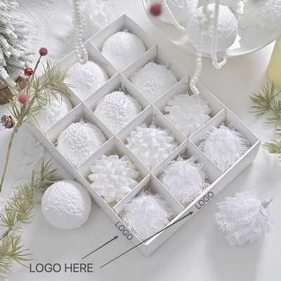 White Lace Glitter Foam Christmas Ball Hanging Decor