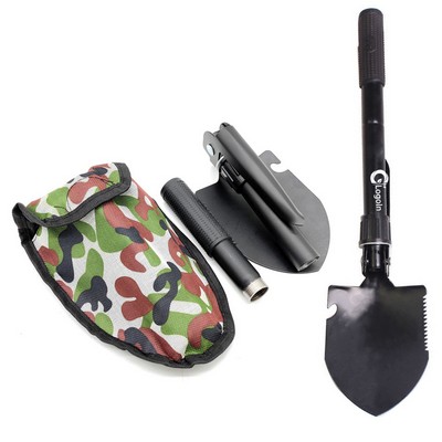 4" 1 Folding Shovel & Pick, Steel Spade with Serrated Edge Carry Case