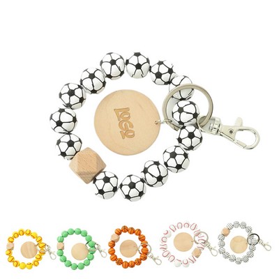 Custom Sports Ball Wooden Bead Bracelet Keychain