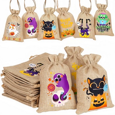 Eco Friendly Halloween Burlap Drawstring Gift Bags Jute Pouches