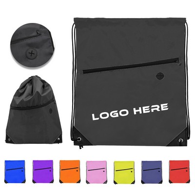 210D Polyester Drawstring Tote with Zipper Pocket