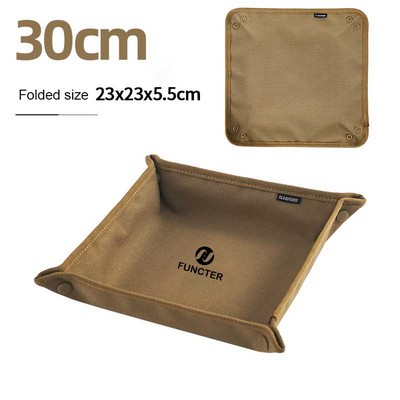11.8'' x 11.8'' Foldable Canvas Collapsible Storage Tray, Portable Desktop Organizer