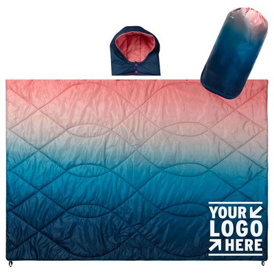 Detachable Hood Lightweight Packable Backpacking Travel Camping Blanket With Carrying Bag