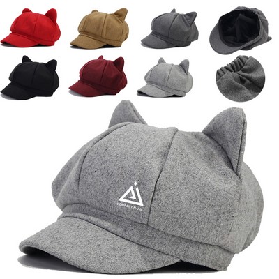 Winter Women Casual Octagonal Cap With Cat Ears
