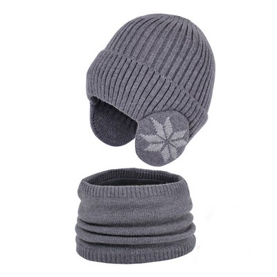 Children's Winter Knit Hat and Neck Warmer Set Fleece Lined Ear Proof Beanie
