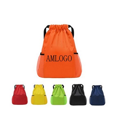 Oxford Water-Resistant Drawstring Backpack with Side Compartments