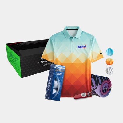 YATTA Golf® Abstract Men's Polo, Towel, Srixon® Golf Balls & Pitchfix® Icon Divot Tool Gift Set