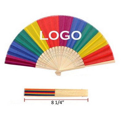 Rainbow Bamboo Fabric Folding Fan