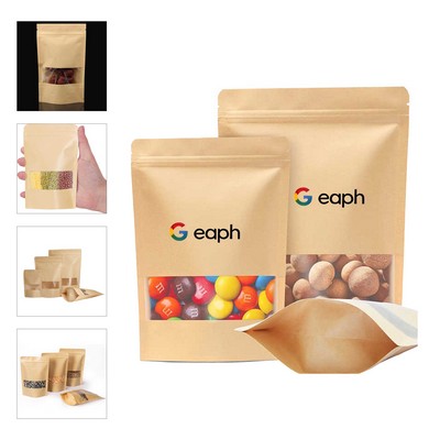 White Kraft Zipper Paper Bag W/ Frosted Window