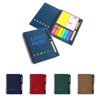Handcrafted Spiral Sticky Notebook & Pen
