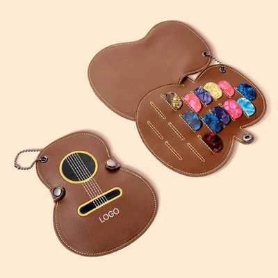 Embroidered Leather Guitar Pick Pouch Large Capacity Storage Bag for Acoustic Guitar Picks Portable