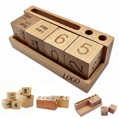 Wood Perpetual Calendar w/Stand